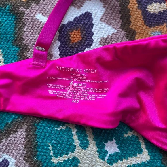 Victoria’s Secret Balconet Bra Pink Cheetah Size 36D Barbie Hot Pink Push Up - Picture 3 of 5